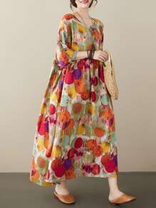 Topy Boho Style Plus Size Casual Holiday Beach Dress, Sukienka w kropki, Letnia sztuczna japońska spódnica z kołnierzykiem jenowym, z rękawami na ramionach i krótkim rękawem,