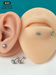 1PC Shiny G23 Titanium Sun Flower Labret Lip Ring Nine Steel Ball Embrace Opal&Crystal Lobe Piercing Earring Gradient Flash Film Internal Thread Helix Tragus Cartilage Stud - 1 Piece Of Titanium Flower Lip Stud - View 4