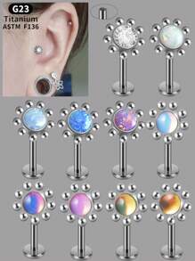 1PC Shiny G23 Titanium Sun Flower Labret Lip Ring Nine Steel Ball Embrace Opal&Crystal Lobe Piercing Earring Gradient Flash Film Internal Thread Helix Tragus Cartilage Stud - 1 Piece Of Titanium Flower Lip Stud - View 1