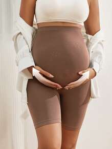 Pantalones cortos ajustados de cintura alta elástica para maternidad - Caqui - Ver 6