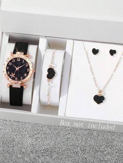 5 件优雅女孩圆盘手表石英表 + 项链手链耳环首饰套装适合孩子返校礼物万圣节狂欢节圣诞礼物黑五生日礼物