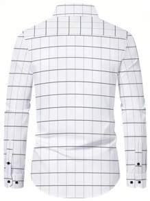 Men's Classic Fashion Without Boundaries! Checkered Shirt Leading The New Of Cross-Border Styling, Slim-Fit Long Sleeve Button-Down Shirt, Single-Breasted Long Sleeve Lapel Dress Shirt, Versatile Shirt, Unlocking Diverse Fashion Styles, Fall - White - View 2