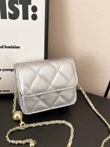 1pc Korean Version Of Gentle Style 2025 Spring And Summer New Chain Bag Rhinestone Fashion Shoulder Bag Mini Crossbody Bag For Girl, Suitable For All Occasions Girls Mini Bag, Comfortable And Adjustable Shoulder Strap, Versatile And Not Picky, Suitable For Outdoor, Play, Commuting Use, Is A Perfect Gift For Girls - Diamond Lattice Small Square Bag - View 5