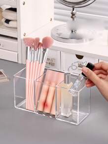 1 件透明化妆刷收纳盒，刷子、香水和分隔收纳，适用于假日海滩、浴室收藏、卧室收藏，大容量 - 無色 - 查看 7