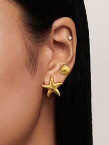 Ensemble exquis de 3 paires de boucles d'oreilles à tige coquille et étoile de mer. Boucles d'oreilles empilables, accessoires de femme, cadeau de fête