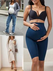 Maternity High Waist Cycling Shorts - Navy Blue - View 4