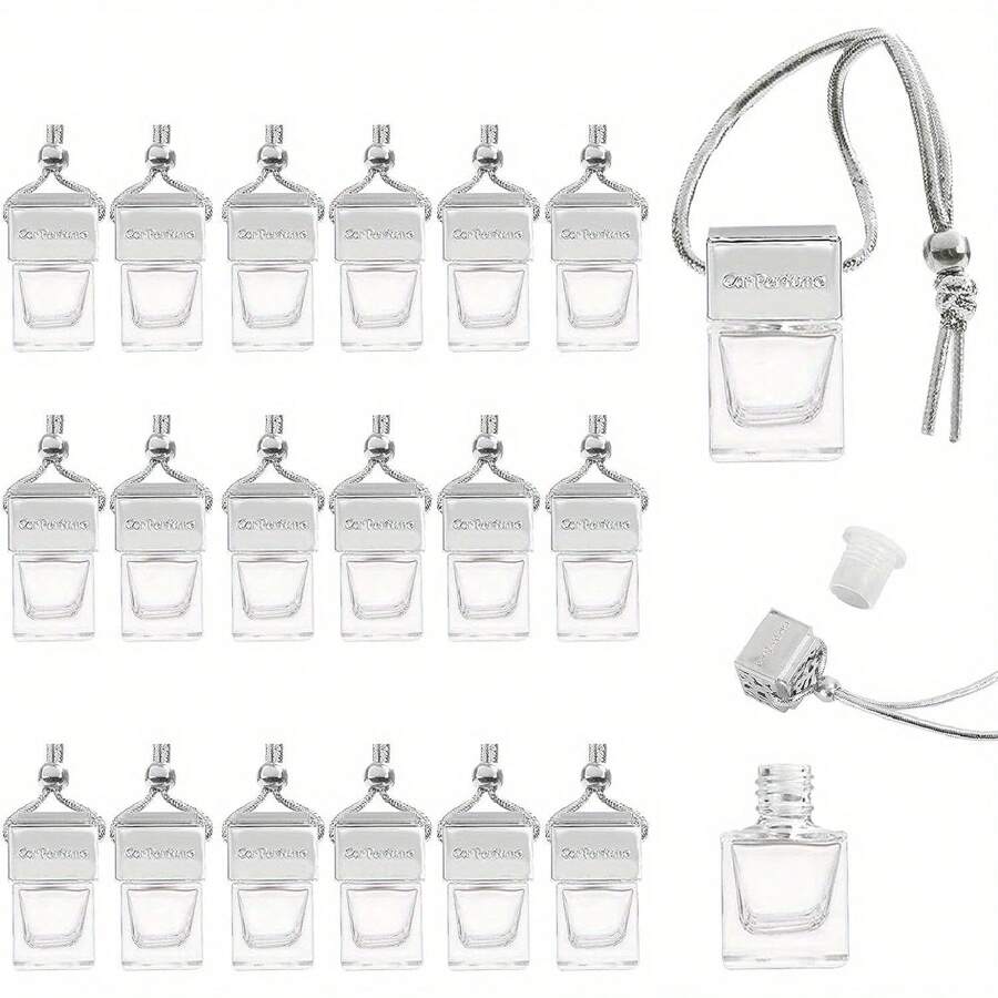 Car Perfume Bottle 8ml Empty Car Diffuser Bottles 2.5 * 4.5cm Car Hanging Mini Air Diffuser Freshener Bottles Pendant(Black) - 20pcs Silver - View 1