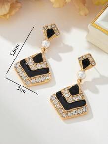 1 Pair Luxury Vintage Style Geometric Earrings With Rhinestone Glass Inlaid For Women