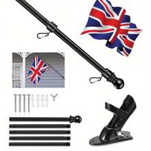 Wall Mounted Mount Telescopic Flag Pole Top Gold Ball Aluminum Flagpole UK - Variant1 - View 3