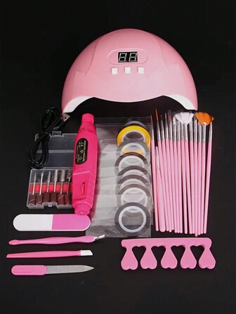 美甲基础套装，包括 UV LED 美甲灯、指甲打磨机、打磨头、手指分离器 - 在家享受沙龙级美甲，送给女孩的最佳礼物