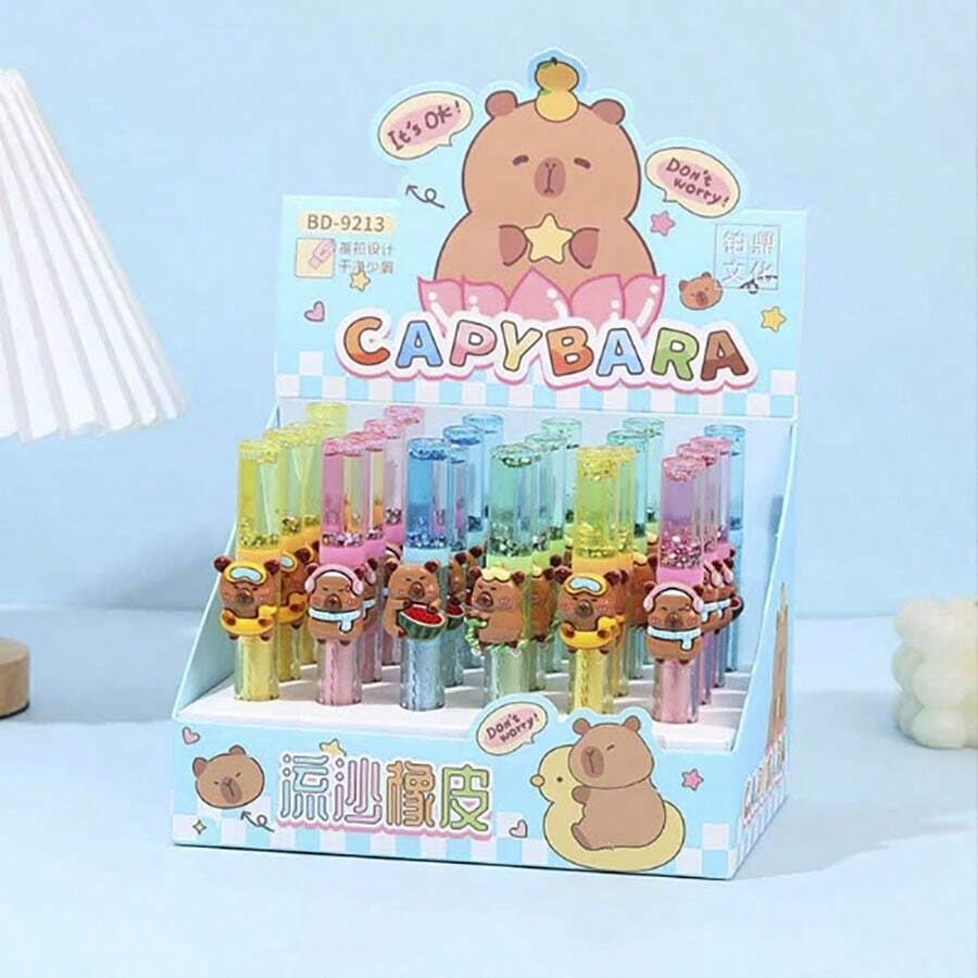 1件/4件，水豚流沙推拉橡皮擦，水豚高吸力橡皮擦，学生笔型推拉橡皮擦，4B考试绘图橡皮擦，适合日常学习绘画擦拭