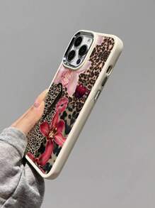 1pc Leopard Print And Floral Lip Imprint Pattern Matte Texture Metallic Electroplated Camera And Electroplated Button Covered Phone Case Compatible With Iphone 16/16Plus/16Pro/16ProMax - Multicolor - View 5