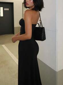 女士性感黑色紧身连衣裙，休闲百搭，适合派对、街头、度假、日常穿着，春夏皆宜