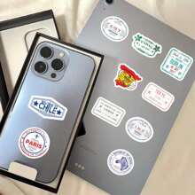 60pcs Passport Stamp Stickers, Funny & Cute Cartoon Stickers,Suitable For DIY Phone Cases, IPad, Laptop Decorations, Car Bumpers, Skateboards, Bottle Stickers, Travel Album And Diary Stickers, Hand Book Decorations, Etc.