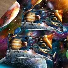 Rainbow Galaxy Comforter Set Twin/Full/Queen Size For Girls,Galaxy Bedding Set,Colorful Night Sky Stars Comforter Set - 藍色 - 查看 4