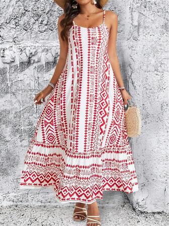 Plus Size Casual Beach Vacation Style Comfortable & Sexy Dress, Suitable For Daily Outdoor Wear