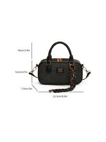 New Soft Leather Boston Tote Bag With Plush Doll Charm, Spacious Shoulder Bag, Suitable For Commuting In All Seasons - Black - View 8