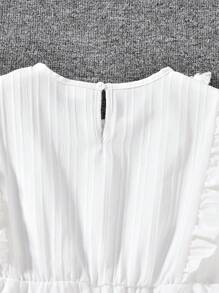1 pieza Vestido elegante de niña con volantes, bajo asimétrico y flecos, de tela arrugada blanca, para verano - Blanco - Ver 5