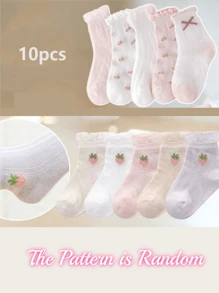 10 双女童薄款蕾丝边透气网眼公主款袜子，春夏 - 粉色 - 查看 2