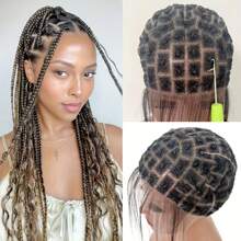 1Pc Braided Full Lace Wig Cap For Crochet Braids Embroidery 99 113 120 Sections Full Double Lace Braided Wig With Baby Hair Suitable For DIY Making Crochet Wigs Easy To Handle Premade Square Patten Lace Front Crochet Cap For Add Crochet Hair Braided Wig Cap - 黑色 - 查看 1