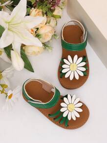 Sandálias para meninas verão novo estilo fundo macio gancho e laço margarida bico aberto bonito menina princesa sapatos