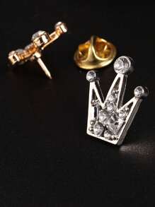1pc Crown Brooch Pin, Metal Badge Rhinestone Embellished Crown Shaped Luxury Brooch, Unique Creative Alloy Inlaid Rhinestone Brooch Pin, Suitable For Men & Women
