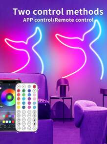 1PC 3.28 Ft-16.4ft RGB LED Neon Rope Light With Remote Control, Smart Color Changing DIY Mode Neon Flex Strip Lights For Bedroom Indoors Outdoors Decor LED Night Light Decorative Light DJ Atmosphere Light