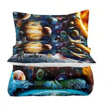 Rainbow Galaxy Comforter Set Twin/Full/Queen Size For Girls,Galaxy Bedding Set,Colorful Night Sky Stars Comforter Set - 藍色 - 查看 3