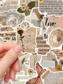 30 piezas/paquete Pegatinas de palabras gráficas vintage retro para manualidades de scrapbooking, planificadores, diarios, cuadernos, laptops, decoración de tumblers, de vuelta a la escuela