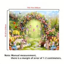 1pc High Quality Polyester, 7x5ft/8x6ft/10x8ft Spring Forest Path Easter Wreath Arch Green Grass Flower Rabbit Easter Eggs Butterfly Fairytale Flower Tulip Colorful Rose Party Decor Photography Backdrop Cloth, Washable, Low-Temperature Iron, Wrinkles Can Be Completely Removed, Tablecloth, Curtain