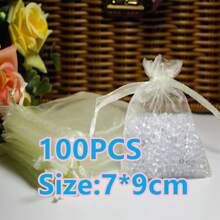 10/50/100pcs Ivory Gift Bags, Ivory Organza Candy Bags For Tableware, Various Holiday Party Packaging Supplies, Holiday Home Supplies, Holiday Wedding Party Gift Packaging Supplies