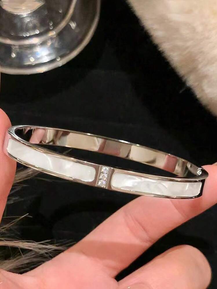 Camhanno 1/5 piezas Juego de pulseras de acero inoxidable de lujo a la moda, adecuado para combinar con atuendos, también un gran regalo para amigos, familiares y madres - Plateado - Añade 12