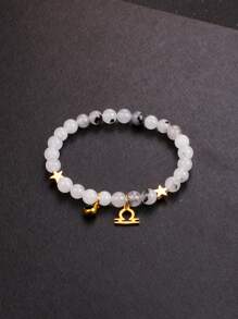 1Piece 12 Zodiac Signs Elegant Natural Gemstone Bracelet 6mm Opal Rose Quartz Watermelon Tourmaline Peach Blossom Stone Blue Apatite Red Aventurine Carnelian Rhodonite Bloodstone Rutilated Quartz Beads Girlfriend Bangles With Gold Color Stainless Steel 12 Zodiac Medallion And Vibrant Cubic Zirconia Jewelry Unique Birthday 12 Zodiac Gift For Women
