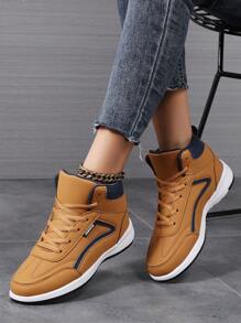 Fashion Shoes Women Sneakers, Lace Up Soft Sole Comfortable Sports Shoes For Women, Lightweight High-Top Daily Trainers Shoes - Brown - View 1