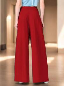 Pantalon Comodo Pierna Ancha De Moda Para Dama #SensaciónDeLujo #EstiloRománticoDeSanValentín - Rojo - Ver 4