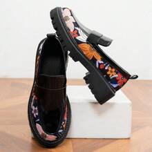 Nuevos mocasines de punta redonda versátiles de estilo casual con estampado floral, zapatos de plataforma de estilo Mary Jane para mujer