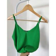 Women's Tank Top With Adjustable Straps Basic Crepe V1 Collar Strapless Tank Top Various Colors D-32 - Green - View 1