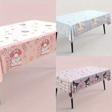 Sanrio Mantel desechable festivo de Sanrio Kuromi y amigos - plástico, diseño de dibujos animados lindos con globos, flores y corazones | Perfecto para cumpleaños, bodas y picnics, globos de cumpleaños