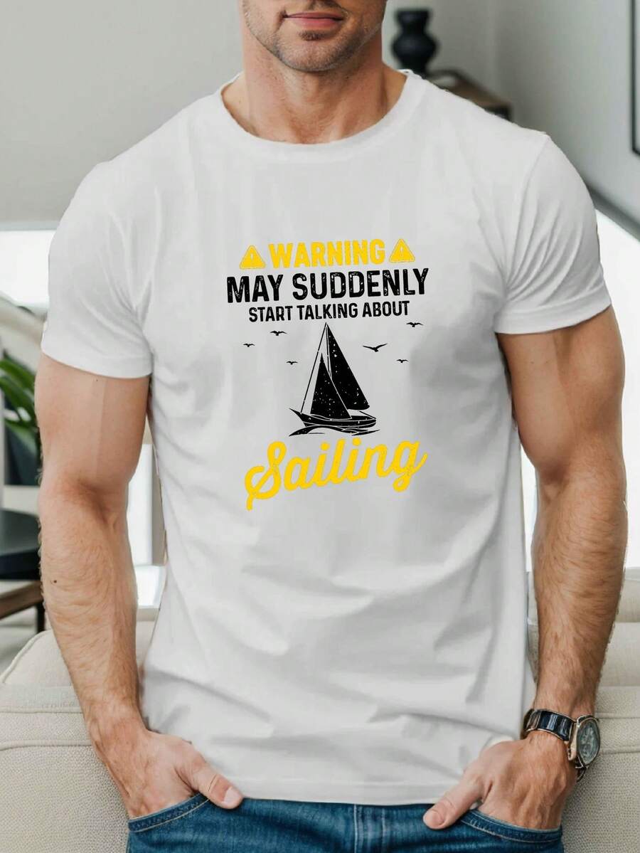 Camiseta de manga corta para hombre, verano, vela Camiseta de algodón grueso 100 % de 220 g - Blanco - Ver 1