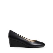 Women's Low Wedges Heels Pumps Round Toe Comfortable Casual Solid Color Slip On Dress Work Wedding Shoes - 黑色 - 查看 5