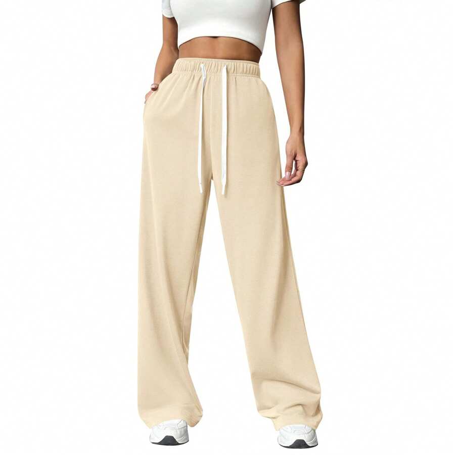 Womens Basics Sweatpants Tracksuit Gym Women Clothes Airport Women Outfits With Pockets Joggers Lounge Trousers - 杏色 - 查看 1