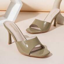 纯色简约细跟露趾高跟凉鞋，时尚网红2025夏季新款舒适女士高跟凉鞋 - 綠色 - 查看 4