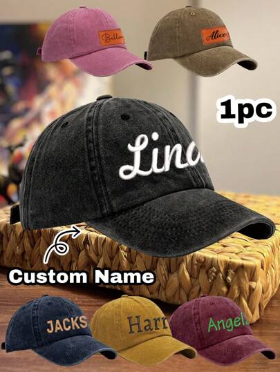 LICVIC 1pc Custom Embroidery Name Baseball Cap, Personalized Name Leather Label Hat, Customized Hats For Men, Customizable Name Baseball Hats For Men Women, Navy/Black/Turmeric/Wine Red/Khaki/Plum Pink, 2 Styles, Custom Embroidered Hat, School Supplies, For Teenagers, Junior High School Students, Middle School Students, High School Senior High School Students, College Students, University Students, Freshman, Sophomore, Underclassmen,Customized Hats,Street Casual Chic