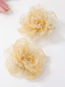 2 件套女婴黄色花卉网状荷叶边发夹，幼儿头带，适合日常佩戴，春夏季 - 黃色 - 查看 5