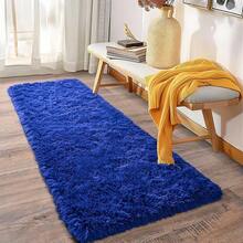 Soft Fluffy Shag Throw Area Rug, 2x4 Black, Non-Slip Bedroom, Hallways, Bedside, Dorm, Living Room - Long Shaggy Rug - Biru Kerajaan - View 3
