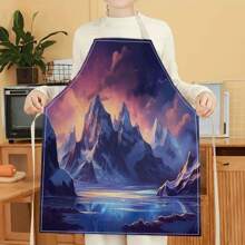 1 pièce Tablier en lin avec motif 3D de paysage de science-fiction, pour la cuisine à la maison, le port en cuisine et les passionnés de cuisine