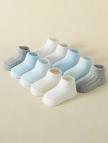 5 双婴儿纯色条纹透气短袜，春夏