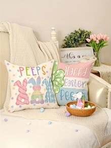 1/4pcs Easter Striped Carrot And Rabbit Print Throw Pillow Covers, 45cm X 45cm, Decorative Gift For Your Home, Living Room, Bedroom, Car (Without Pillow Inserts, Single-Sided Printing),Holiday Party Decorations, Easter Decorations, Home Decoration, Home Decor Gifts Birthday Graduation