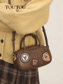 TOUTOU Vintage Bowling Ball Shaped Zipper Boston Bag, Lightweight Multi-Functional Shoulder Messenger Bag, Suitable For Commuting And Traveling