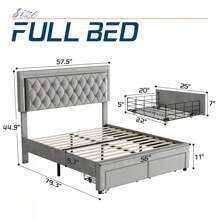 Velvet Upholstered Platform Bed Frame With LED Lights And Storage Drawers – No Box Spring Needed, Easy Assembly - Light Grey - View 2